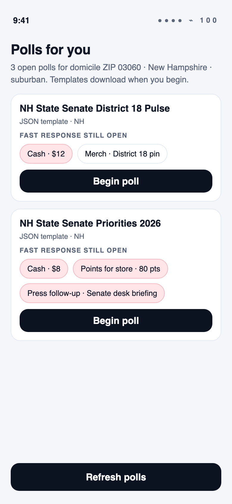 Polls matched to a volunteer ZIP